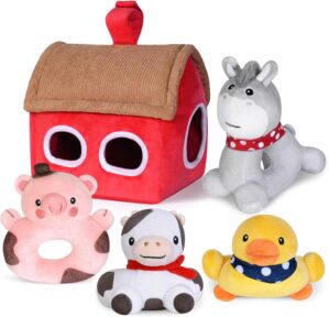 KMUYSL Baby Toys 0-12 Months, Plush Barn with Stuffed Animals Toys for Infant Newborns, Soft Sensory Toys, Birthday Christmas Easter Gifts for Baby 0-3-6-9-12 Months Boys Girls