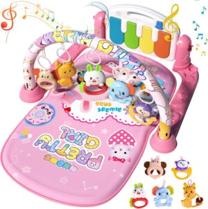 Baby Play Gym Mats, Baby Activity Mat for Sensory and Motor Skill Development, Baby Funny Play Piano Gym with Music and Lights Activity Gym Play Mat Center for Newborn 0-12 Months