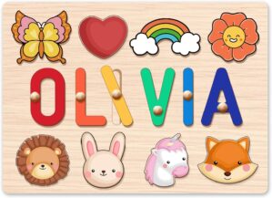 Wooden Name Puzzle for Kids Personalized, Easter Gifts for Toddlers,Easter Basket Stuffers, 1st Birthday Gifts, Early Learning Toys for Baby Boy or Girl, Educational Toys Wooden Toddler Puzzles