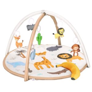 7 in 1 Baby Play Mat, Tummy Time Mat with 6 Detachable Toys & Banana Pillow for Toddler Sensory and Motor Skill Development Discovery, Newborn Essential Gifts for 0-36 Months Baby Girl Boy