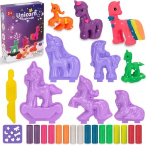 Color Dough Set, 23Pcs Unicorn Dough Toy Gift Set for Girls Kids with 5 Types of Molds & 16Pcs Doughs, Color Dough Toys for Birthday Chrismas Gifts