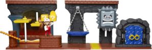 SUPER MARIO World of Nintendo Super Mario Dungeon Deluxe Play Set,Includes: 2.5” Fire Mario Figure&7 Interactive Environmentpiece Moving Platforms & Thwomp,Spinning Fire Balls,Hidden Coin,Swing&Door