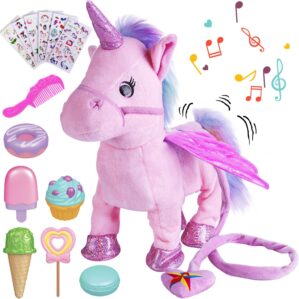 Remote Control Electronic Plush Unicorn Toy Pet for Girls 2-4 3-6 Years Old,Interactive Walking Wiggle Bottom,RC Leash Pink Unicorn Toy for 5 Years Old Toddler Kids Christmas Birthday Gift