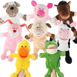 Syhood 9 Pcs Animal Hand Puppets with Open Movable Mouth 11.8” to 13.8” Soft Farm Animal Safari Plush Animals Toys for Kids Storytelling Teaching Preschool Creative Role Play(Cute Style)