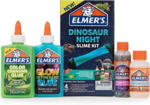 Elmer’s Glue Slime Kit, Dinosaur Night, Makes Color Changing and Glow in the Dark Slime, Includes Liquid Glue and Slime Activator, 4 Count