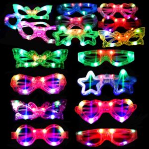 24 Packs LED Glasses for kids Glow in the dark Party Supplies Favor,6 LED 6 Shapes Glasses Flashing Plastic Light up Glass Toys Bulk 3 Replaceable Battery fit New Year Eve Party Supplies 2025 Holiday