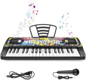 M SANMERSEN Piano Keyboard for Kids, Piano for Kids Music Keyboards 37 Keys Electronic Pianos with Music Book Bracket Musical Toys for Toddlers Kids Beginners 3-8 Years Old Girls Boys
