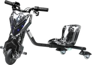 Drift Trike, Kid Ride on Tricycles, Big Wheel Drifting Tricycle with Adjustable Seat, Ride-On Bike for Kids Ages 8+, Black US Plug