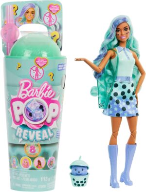 Barbie Pop Reveal Bubble Tea Series Doll & Accessories with Fashion Doll & Pet, 8 Surprises Include Color Change, Cup with Storage (Styles May Vary)