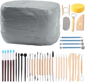 ReArt Natural Air-Dry Modeling Clay – 10LBs with 40 Pcs Pottery Sculpting Tool Set, All-Purpose Clay (Gray)