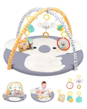 Baby Play Gym and Tummy Time Mat, Cute Koala Activity Gym Foldable Playmate with 5 Detachable Toys for Motor Skills Sensory Development, Baby Essentials for Newborn Infant Babies 0 to 3 6 9 12 Months