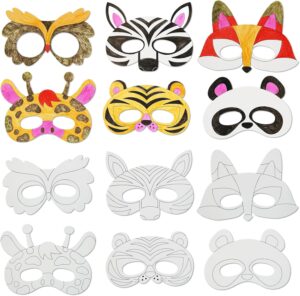 24 PCS Color Your Own Paper Masks, DIY Masks Craft Art Kits for Kids, Birthday Party Favors, School Coloring Activities