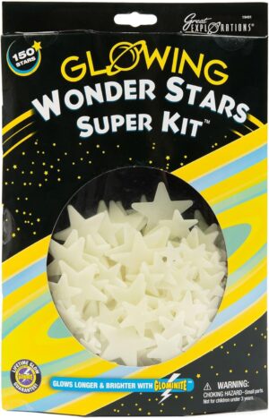 Great Explorations: Wonder Stars Super Kit, Glow In The Dark Ceiling Stars. 150 Pieces In 4 Sizes Reusable Sizes