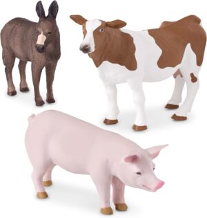 Terra by Battat – Animal Toys for Kids – 3 Farm Animal Figurines – Realistic Animal Playset – Pig, Donkey, Cow – 3 Years + – Farm Animals – Pig, Donkey, Cow