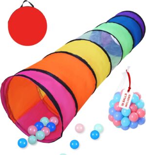 Kids Play Tunnel Tent for Toddlers with 50 Balls,Colorful Pop Up Crawl Through Tunnel Toy for Kids Children or Pet,Indoor & Outdoor Toys for Boy and Girl Backyard Playset