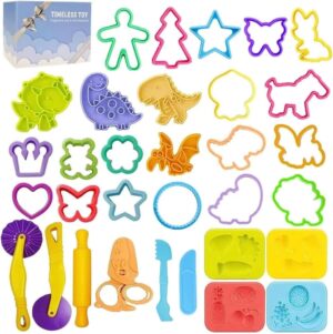 Dough Play Tools for Kids-Dough Accessories Molds Dinosaur Fruit Roller Cutter Scissor and Storage Box, Party Favors Set for Age 3+