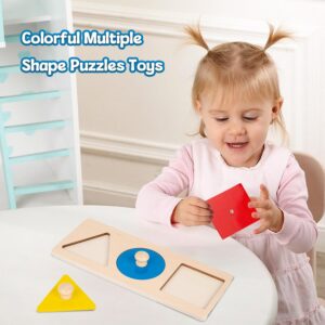 Adena Montessori First Jumbo Knob Wooden Shape Puzzles for Toddlers 1-3,Multiple Peg Shapes Puzzle Sorter Board for Baby Kids,Color & Shape Sorter Montessori Puzzle Preschool Learning Toys(3 Pieces)