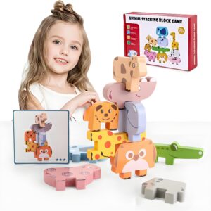 Montessori Toys for 2-4 Year Old Boys or Girls, 10 Pack Wooden Animal Blocks Sorting & Stackin with Cards, Suit for Kids Preschool Educational Toys, 3-5 Year Old Toddlers Girl Boy Gifts