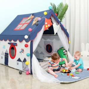 Kids Tents Indoor Playhouses Boys 9.9Ft Star String Lights Blue Tent for Upgraded Large and Longer Curtain with Colorful Accessories Decoration 50.4″ x 47.3″