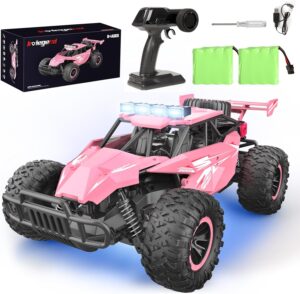 kolegend Remote Control Car for Girls 50+min Monster Trucks 20km/h 1:12 Scale 13 Inch All Terrains RC Truck with Flashing Chassis Lights Gift Toys for Girls Kids Boys