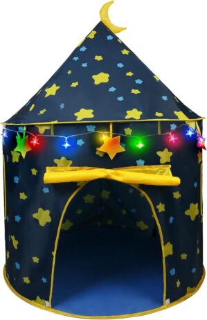 LotFancy Play Tent for Boys, with Star Lights and Storage Carrying Bag, Pop Up Play Tent House for Kids Toddlers, Indoor and Outdoor Use, Foldable, Portable, Blue