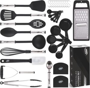 Kitchen Utensils Set 35 PCS Cooking Utensils Set, Nonstick and Heat Resistant Nylon Stainless Steel Silicone Spatula Set – Kitchen Gadgets Home Essentials Kitchen Accessories, Apartment Must Haves