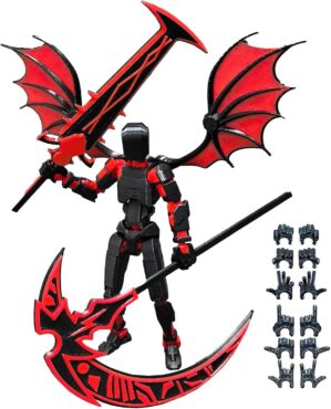 T13 Action Figure(Assembly Completed),Titan 13 Robot Action Figure,3D Printed Dummy 13 Action Figure Articulated, Lucky 13 Gift for Collectors Desktop Decorations,muñeco de acción(Black Red)