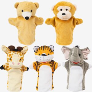 Hand Puppets Animal Hand Party Toy for Kids, Soft Plush Puppet, 5 Pack