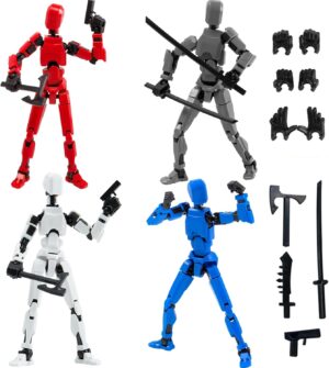 4PCS Assembled Titan T13 Action Figures Set – Robot Action Figure Fidget Toys for Boys Lucky Dummy Nova N13 Anime Figures with Multi Movable Joints Toys for Kids (White+Blue+Grey+Red)