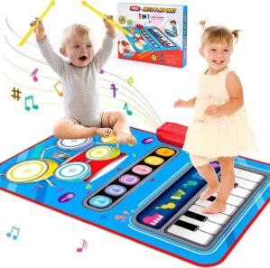 2 in 1 Musical Toys for Toddlers 1-3 Piano Keyboard & Drum Set Educational Baby Musical Mat Toddler Toys Age 1-2 Sensory Interactive Learning Toys for 1 2 3 Year Old Boy Girl Birthday Gifts