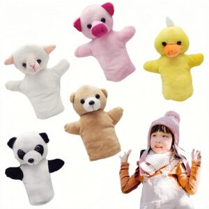 Hand Puppets Animal Hand Party Toy for Kids, Soft Plush Puppet, 5 Pack