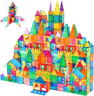 Magnetic Tiles,102PCS Magnetic Building Blocks 3D Clear Construction Playboards, Inspiration, Creativity Beyond Imagination, Educational Magnet Toy Set for Kids with 2 Cars