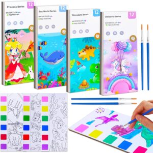 BAOXUE 4 Pack Water Color Paint Sets for Kids,Pocket Watercolor Painting Book,Coloring Books for Kids Ages 4-8,Arts and Crafts Kits Gifts for Girls Boys