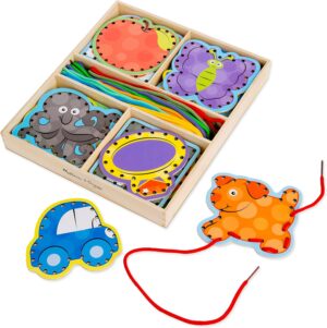 Melissa & Doug Alphabet Wooden Lacing Cards With Double-Sided Panels and Matching Laces – Lacing Toys For Toddlers, Fine Motor Skills Threading Cards, Sewing Cards For Preschoolers And Kids Ages 3+