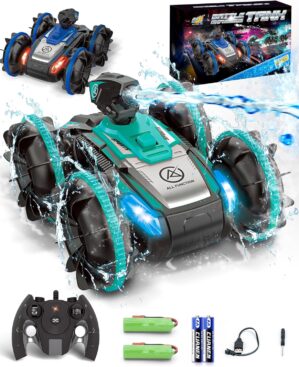 Remote-Control Car RC Boat for Boys: Amphibious Car Toys with Water Spray for Pool, Gifts for Kids 6-9, 2.4 GHz Waterproof RC Car Monster Truck Stunt Car Vehicle, Water Beach Pool RC Car Toys (Green)