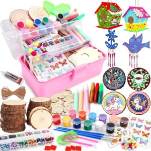 Luucio Wooden Painting Craft Kit – Glow in The Dark Wood Slices Crafts and Birdhouse Ornaments, Creative Art Toys for 5, 6, 7, 8, 9, 10, 11, 12 Year Old Kids, Christmas Gifts Ideal