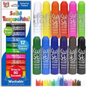 Kwik Stix Solid Tempera Paint Sticks, 12 Colors, Washable Paint Sticks for Kids, Super Quick Drying, Non-Toxic, Allergen Free, Paint Sticks in Classic Rainbow Colors, Paint for Kids and Toddlers