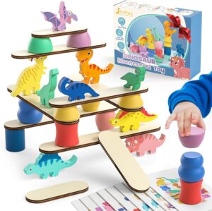 Montessori Dinosaur Toys for 1 2 3 4 Year Old Toddlers, Preschool Education Toys for Ages 2-4 Boys Girls Kids, Wooden Dinosaur Blocks Sorting & Stacking & Balance Toys, Educational Birthday Gift
