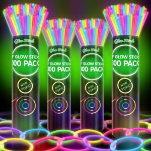 400 Ultra Bright Glow Sticks Bulk – Halloween Glow in the Dark Party Supplies Pack – 8″ Glowsticks Easter Party Favors with Bracelets and Necklaces