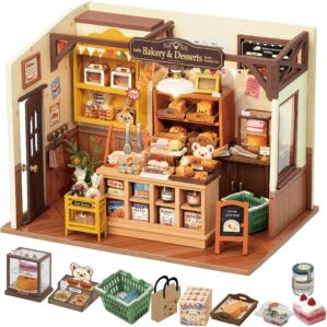 Rolife DIY Miniature Doll House Kit, Build Becka’s Bakery Diorama House Building Set with LED Room Hobby Craft for Aduls Uniue Gifts for Teens