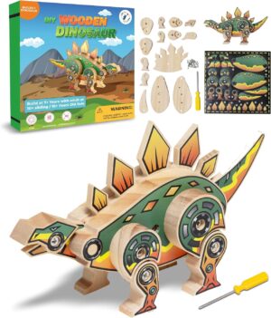 DIY Wooden Kit with Stickers – Dinosaur Toys for Kids for 7-12 Yrs – Dinosaur Toy Woodworking Kits for Kids – Wood Crafts for Kids – Kids Building Kit – Wooden Crafts for kids (Stegosaurus)