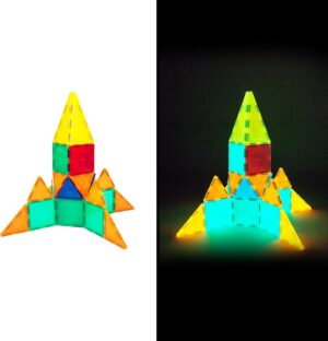 PicassoTiles Kids Toy Building Block Set Glow in The Dark Children Construction Kit Magnet Tiles Magnetic STEM Interlocking Playboard Educational Learning Stacking Blocks Child Brain Development PT60