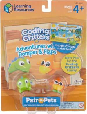 Learning Resources Coding Critters Pair-A-Pets Dinos Romper & Flaps, Screen-Free Early Coding Toy For Kids, Interactive STEM Coding Pet, Kids Dinosaur Toy, 5 pieces, Ages 4+