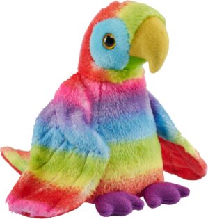 Wild Republic Pocketkins Eco Rainbow Macaw, Stuffed Animal, 5 Inches, Plush Toy, Made from Recycled Materials, Eco Friendly
