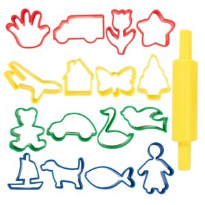 READY 2 LEARN Dough Roller and Cutters – Set of 17 – Dough Tools for Kids Ages 18m+ – Art Accessories for Pottery and Dough – Roll, Cut, Mold and Play