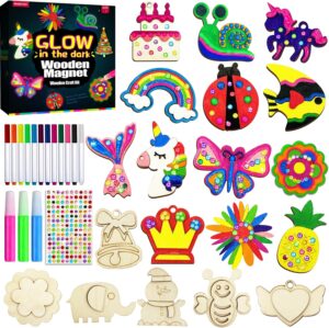 Wooden Magnets Painting Kit – Glow in The Dark – Arts & Crafts Supplies Painting Kit for Kids 6-8 8-12 – Family Crafts and Birthday Christmas Activities, Party Favors for Boys Girls Ages 4 5 6 7 8 9