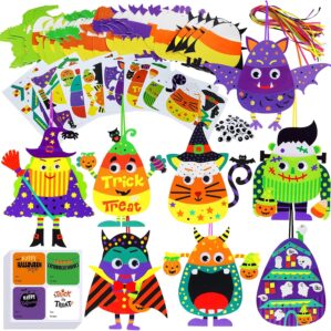 Winlyn 32 Sets Halloween Crafts Kits DIY Halloween Ornaments Decorations Art Sets Pumpkin Monster Jack-o’-Lantern Stickers Arts Crafts Supplies Kit Googly Eyes for Kids Party Home Classroom Activities