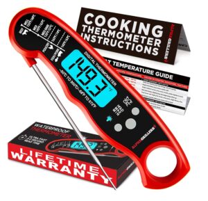 Alpha Grillers Instant Read Meat Thermometer for Cooking Grill and BBQ Griddle – Waterproof w/Backlight & Calibration for Food, Oven, Air Fryer Accessories, Kitchen Essentials, Stocking Stuffer Gifts