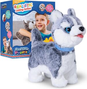 Licking and Tail Wagging Husky, Happy to See You Interactive Plush Pet Puppy, Robot Dog Kids Toys, Stuffed Animal Toddler Toys for Girls and Boys 3 Year Old and Above Gifts