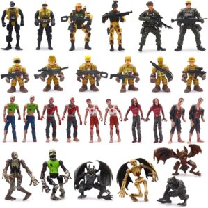 Army Men Action Figures Playset, 30 PCS Soldiers Zombies Monsters Action Figures with Weapons Gear Equipment Accessories – 4 Inches Military Action Figures Toy for Boys Ages 6-12 Years Old